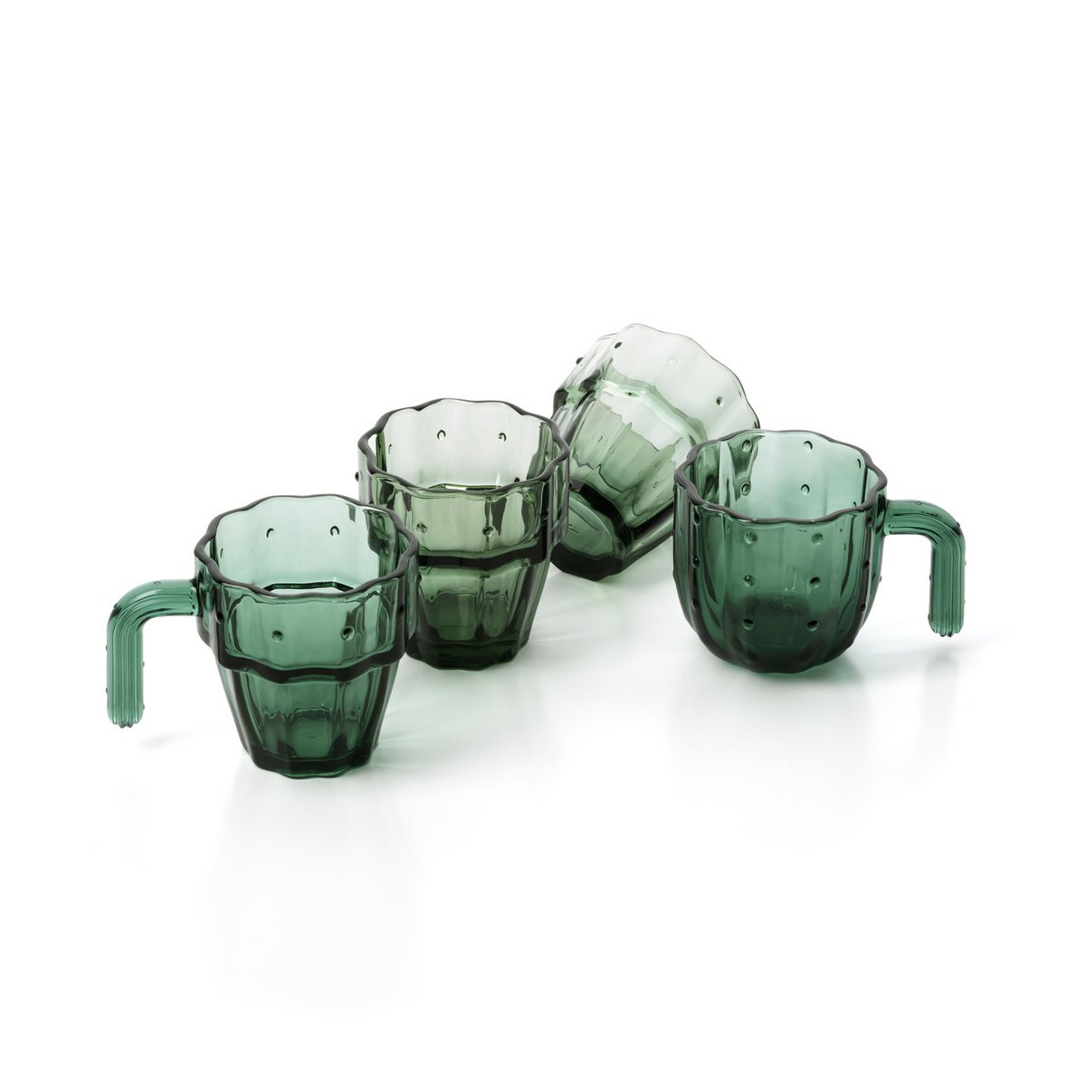 Green Stackable Water Glasses - Cactus Design, Set of 4