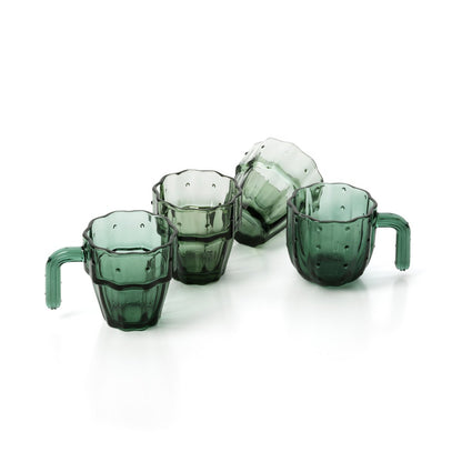 Green Stackable Water Glasses - Cactus Design, Set of 4