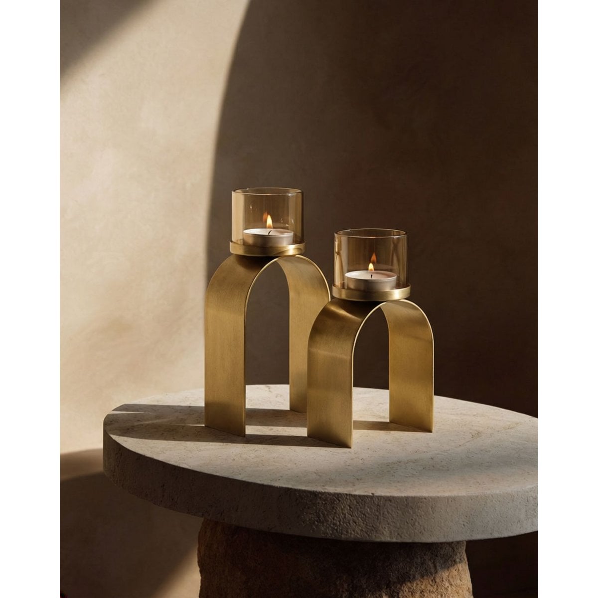 Brass Tea Light Holders - Gold Bow Glow Set of 2