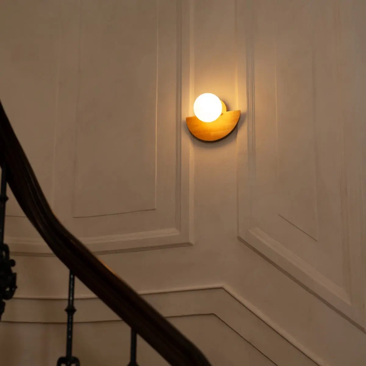 Cordless Wall Light – Light Brown Wood & Glass Rechargeable Lamp