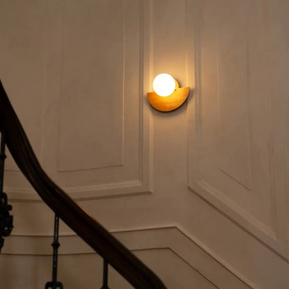 Cordless Wall Light – Light Brown Wood & Glass Rechargeable Lamp
