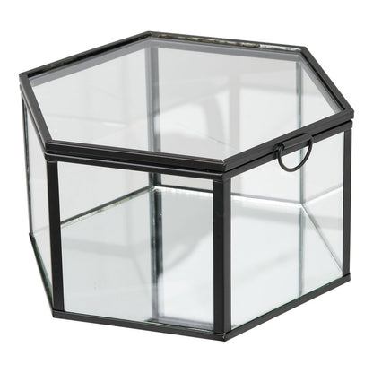 Glass and Metal Storage Box Set - Clear & Black, Set of 2