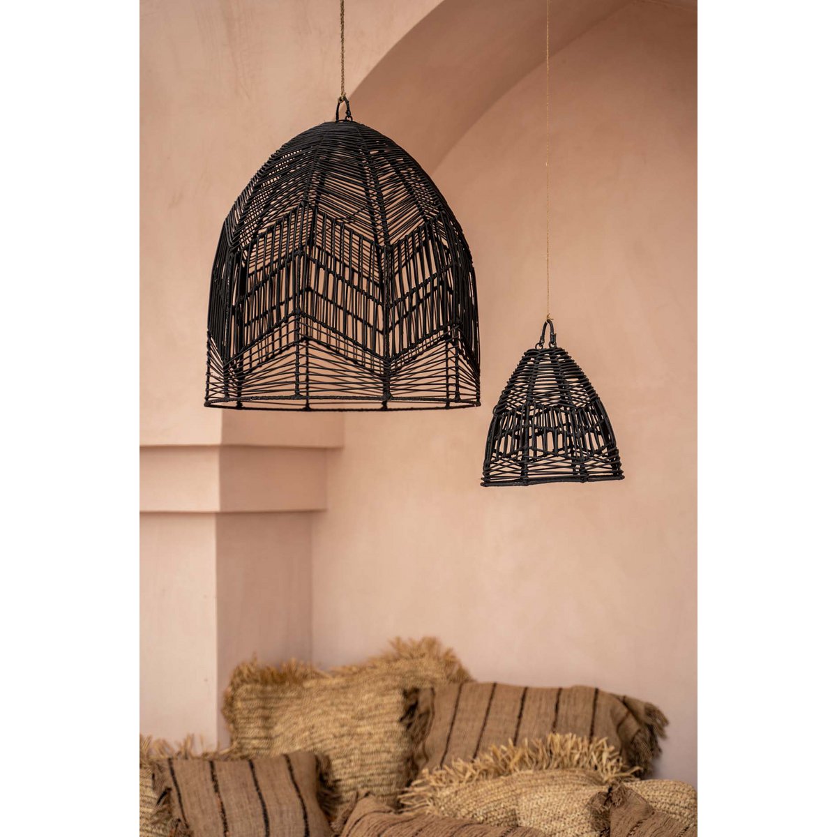 Rattan Pendant Light - Small Black Woven Hanging Lamp