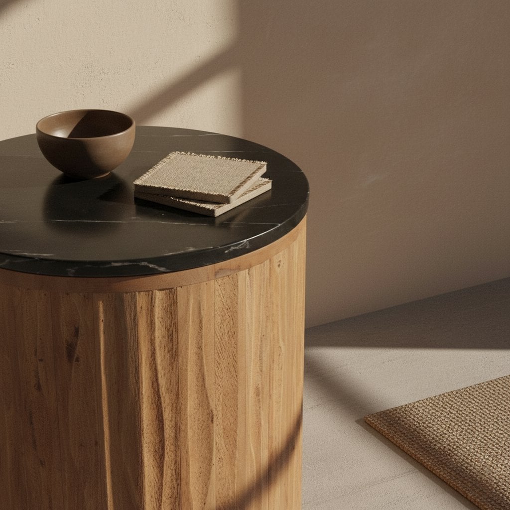 Black Marble Side Table - Mango Wood Base, 40x40x50 cm