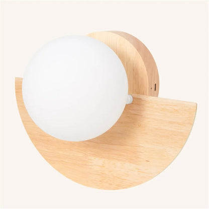 Cordless Wall Light – Light Brown Wood & Glass Rechargeable Lamp