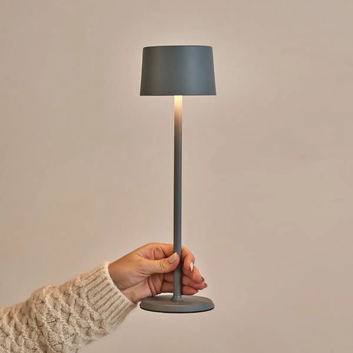 David Trout Grey Rechargeable Iron Table Lamp | Dimmable & Cordless with 120 Hours Battery