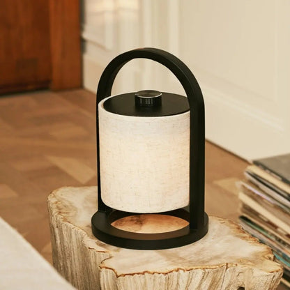 Black Wood Rechargeable Table Lamp | Linen Shade & 100-Hour Battery