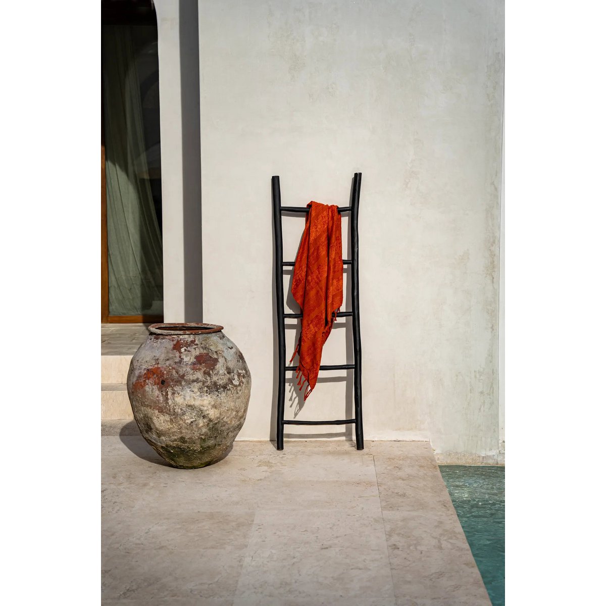 Teak Towel Ladder - Black Finish Minimalist Rack - 165cm