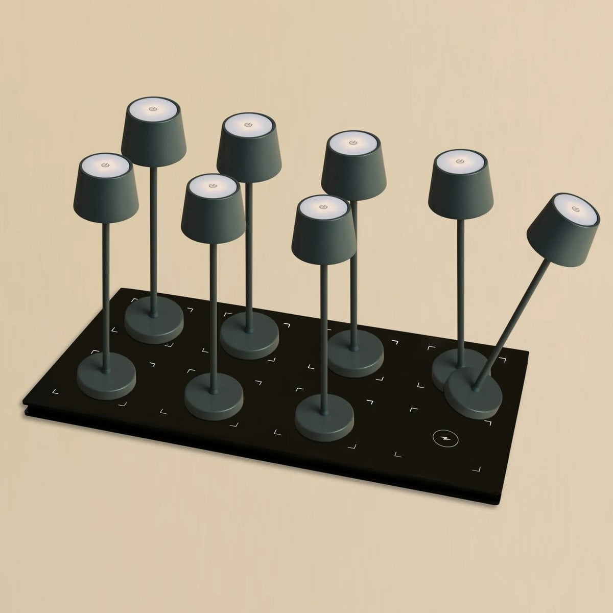 Combi Set Professional | 8 x Vondel Mini Stone Grey Rechargeable Table Lamps & 1 x Central Station Charging Station