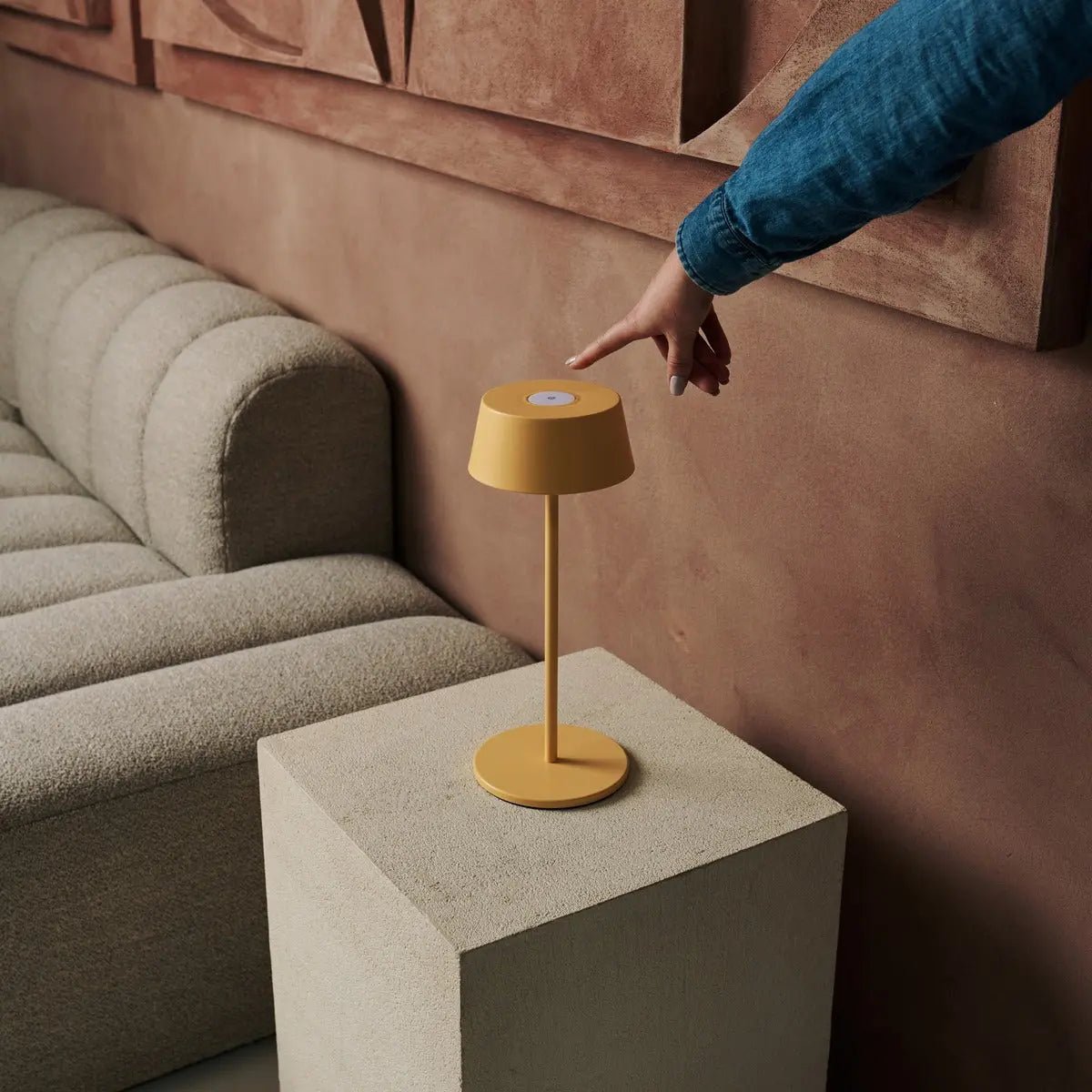 Amber Yellow Table Lamp – Cordless Dimmable LED Light