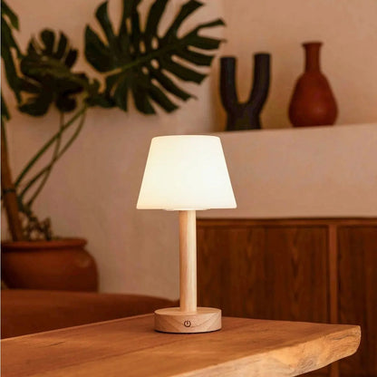 Zoë Light Brown Wooden Rechargeable Table Lamp | Dimmable, USB-C & Up to 80 Hours of Battery Life