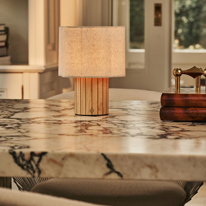 Linen Rechargeable Table Lamp - Light Brown, Cordless & Adjustable