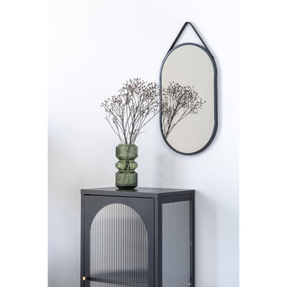 Steel Wall Mirror with Leather Strap – Black Modern Mirror, 35x60 cm