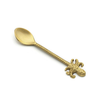 Brass Dessert Spoon - Gold Octopus Design - Small Size