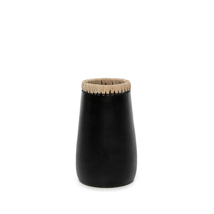 Terracotta Vase - Black Raffia Accent - Small Size