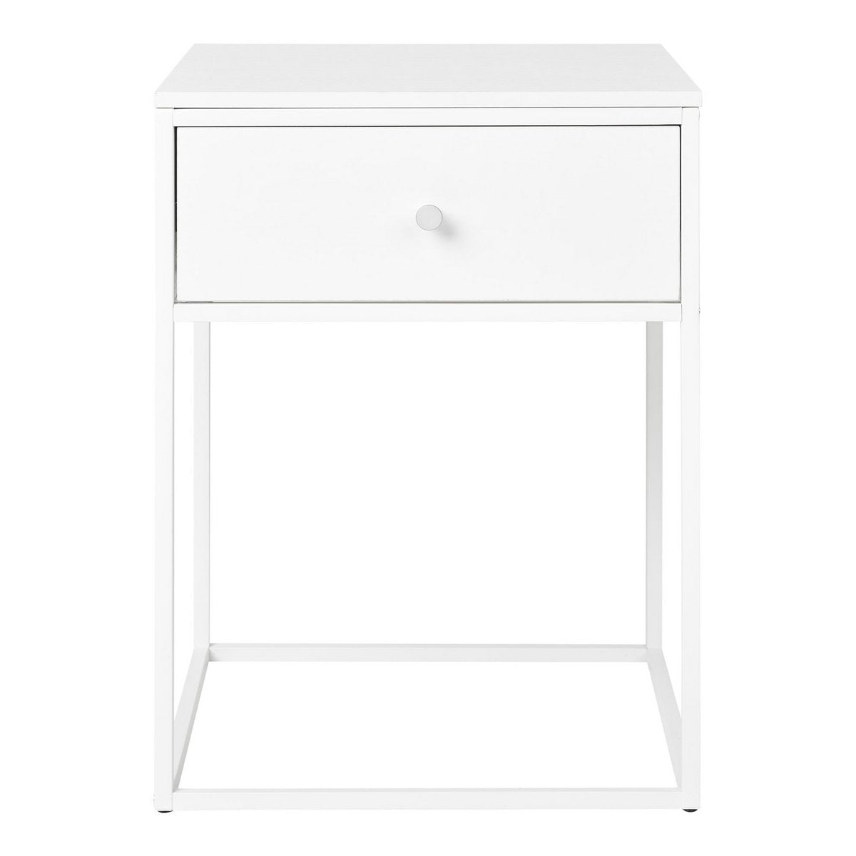 Steel Side Table with Drawer – Modern White Bedside Table, 40x40cm