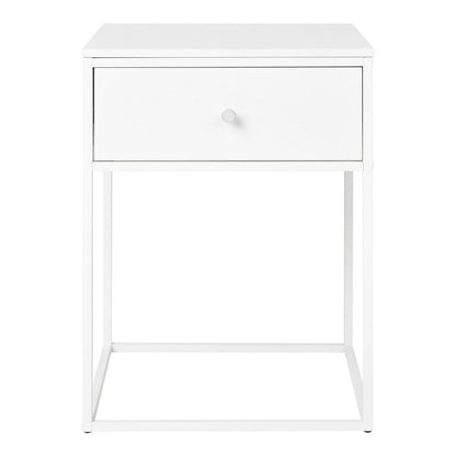 Steel Side Table with Drawer – Modern White Bedside Table, 40x40cm