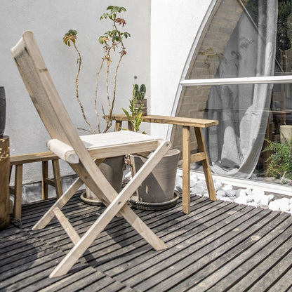 Teak Garden Chair with Rope Seat - Folding Outdoor Chair, Natural