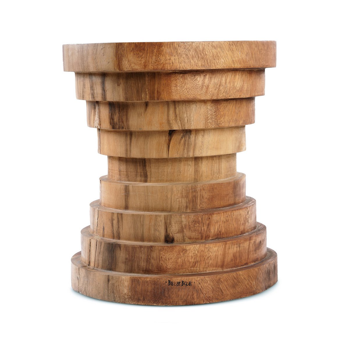 Suar Wood Stool - Natural Accent Table or Seat | Stepped Ring Design