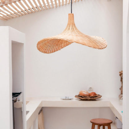 Rattan Pendant Light - Natural Funnel Lampshade, Handmade in Bali