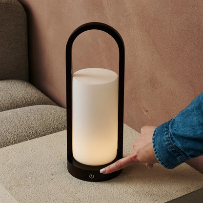 Scandinavian Wooden Table Lamp – Cordless Dimmable LED, Dark Brown
