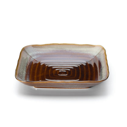 Medium Ceramic Square Plate for Serving Mains & Sides - Smoked Horizon Brown Grey