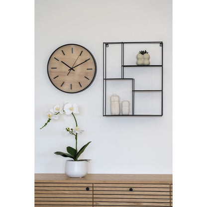 Natural Wood Wall Clock - Black Modern Clock, Silent, 35cm