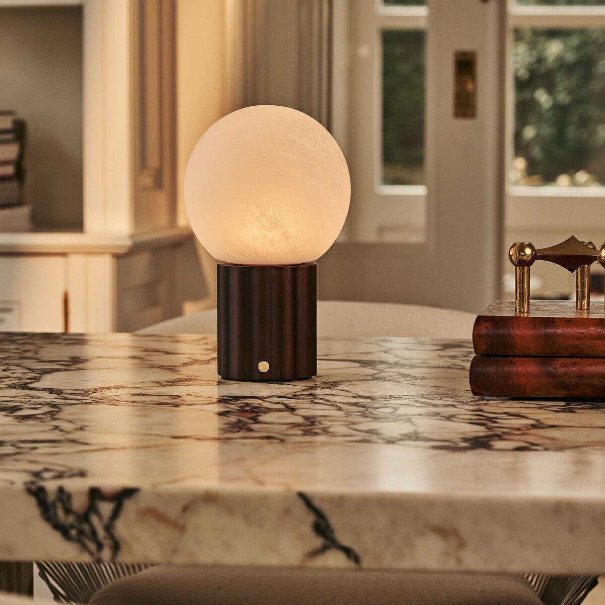 Wood Rechargeable Table Lamp - Dark Brown Cordless Lamp with 3 Light Colors