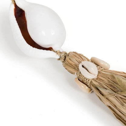 Natural Seashell and Raffia Keychain - Coastal Beach Style, White