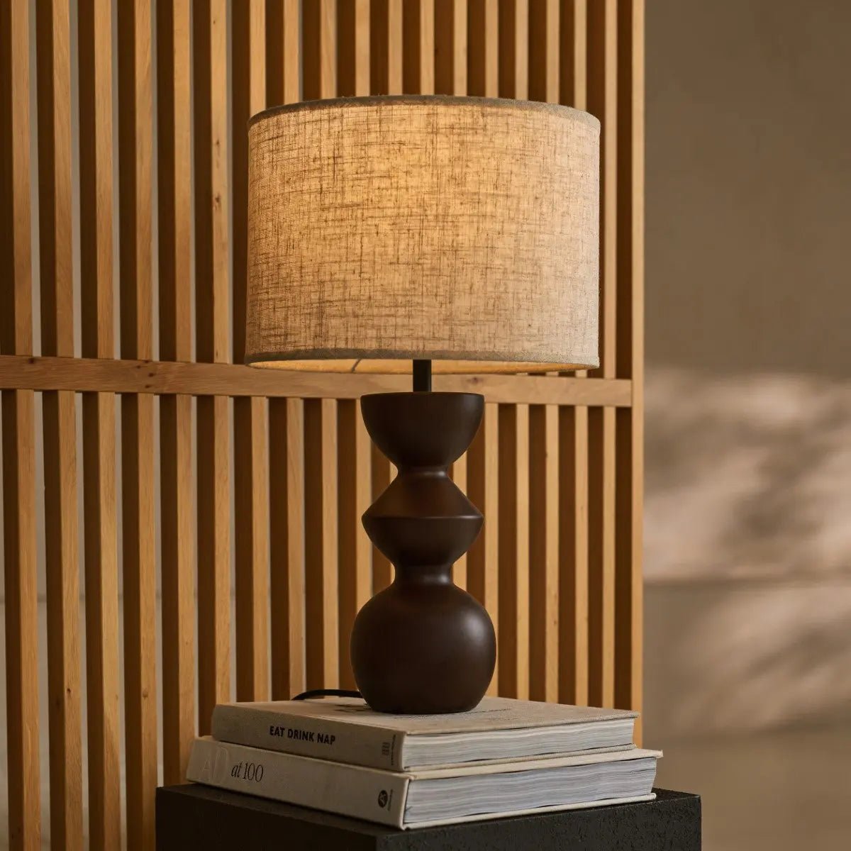 Kai Dark Brown Table Lamp with Sand Lampshade – Stylish, Handmade Lighting