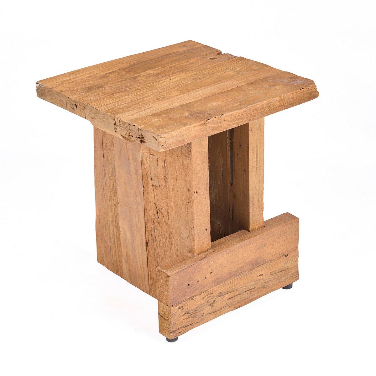 Teak Block Stool - Natural Wood Accent