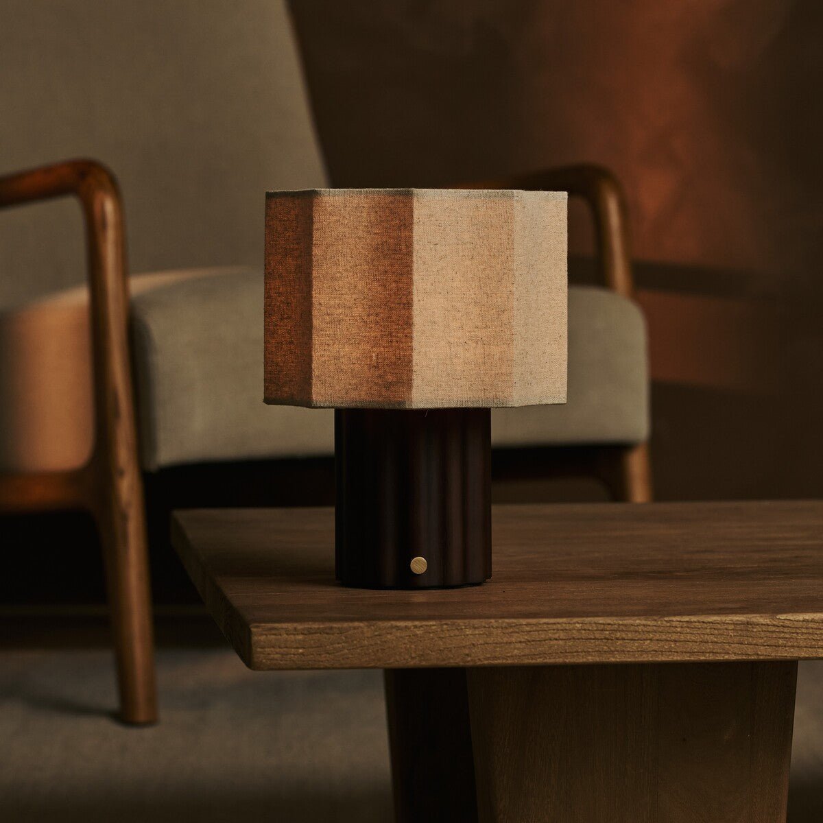 Linen Rechargeable Table Lamp - Dark Brown, Dimmable & Modular