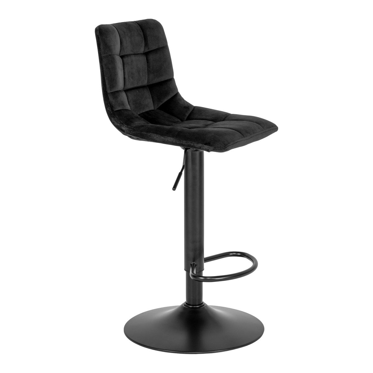 Velvet Bar Stools - Black Steel Base, Adjustable Height - Set of 2