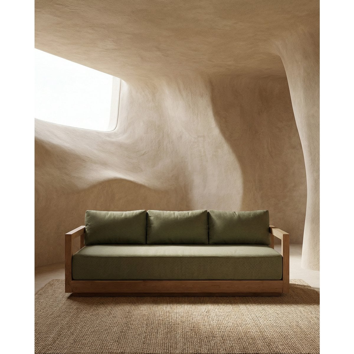 Outdoor Sofa: Green Teak Three Seater - Umalas Alga