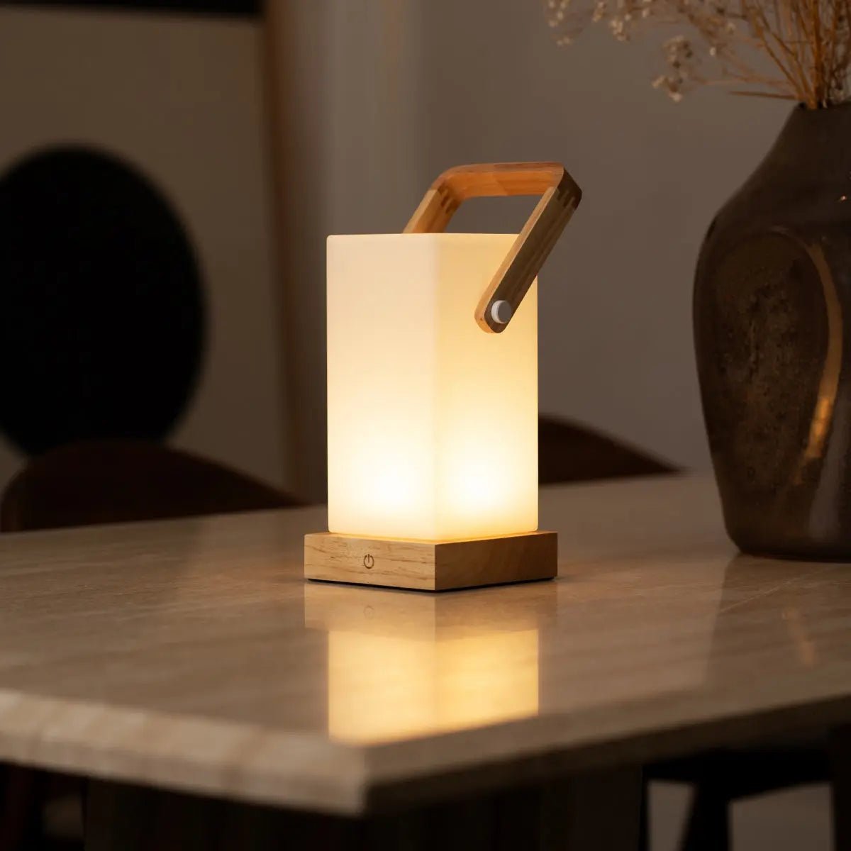 Wooden Table Lamp – Light Brown, Cordless & Rechargeable
