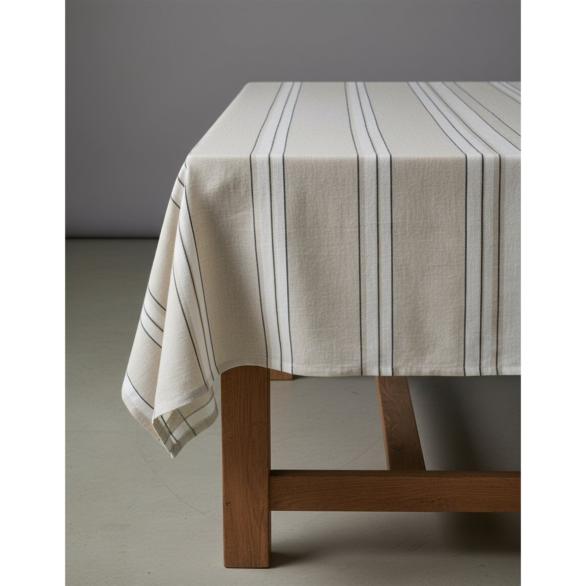 Linen Tablecloth - Natural Black and White Striped - 150x250