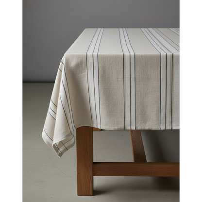 Linen Tablecloth - Natural Black and White Striped - 150x250