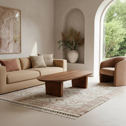 Mango Wood Coffee Table - Round Brown Bullnose Table