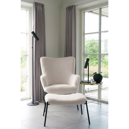White Lambskin Footrest With Black Metal Legs – 61x41x36 cm