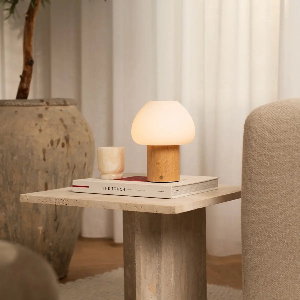 Fynn Light Brown Wooden Lamp | Rechargeable, Dimmable & Stylish