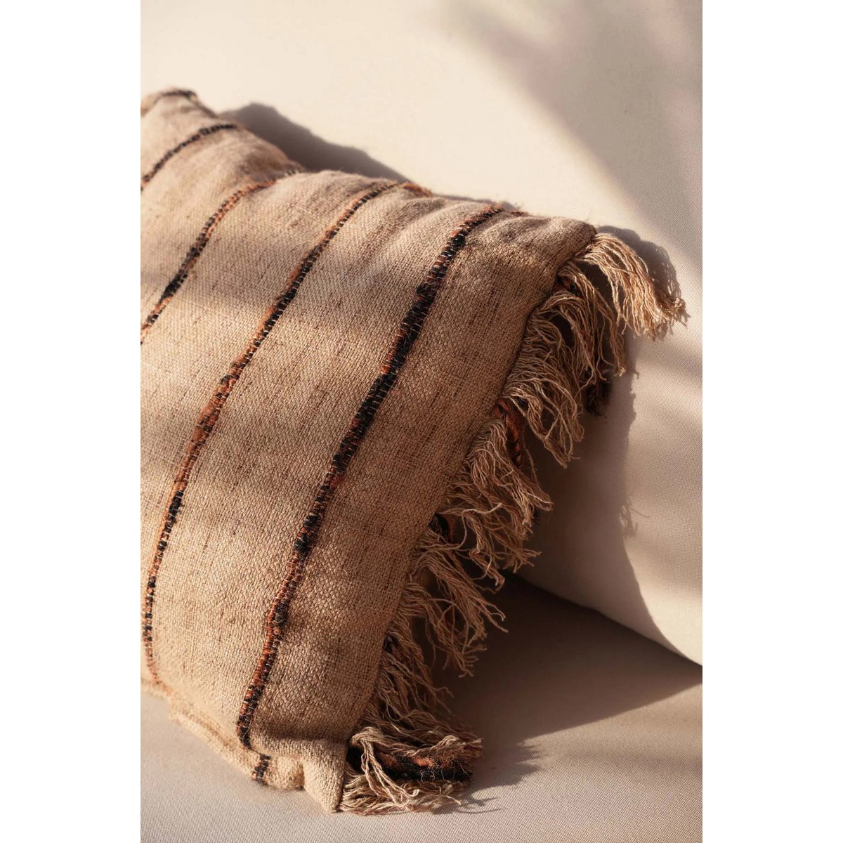 Cotton Boho Cushion Cover - Beige & Black - 40x40 cm