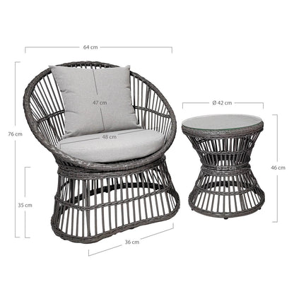 Rattan Lounge Set with Cushions - Grey Outdoor Garden Seating