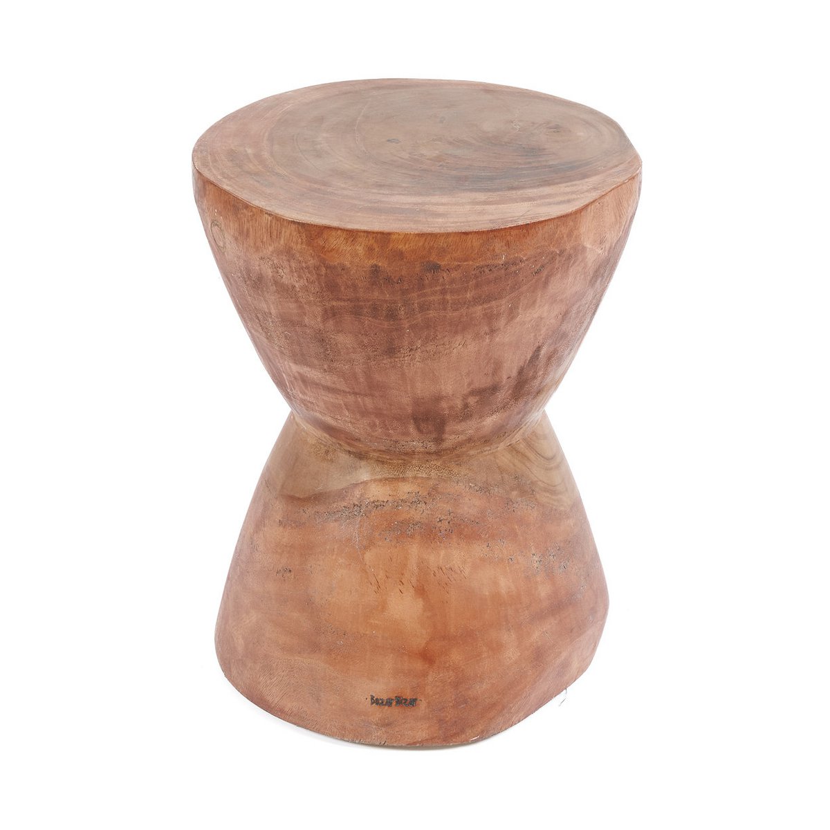 Suar Wood Kona Stool - Natural Hand-Carved Accent Seat