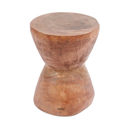 Suar Wood Kona Stool - Natural Hand-Carved Accent Seat