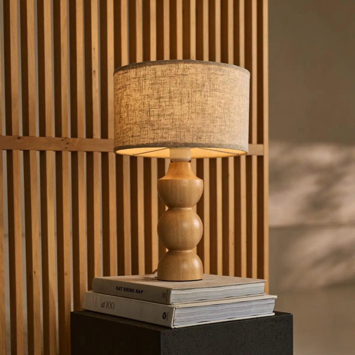 Oliver Light Brown Wooden Lamp | Linenmix Shade & Elegant Design