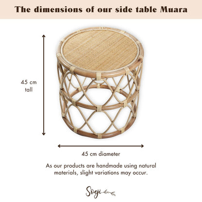 Round Rattan Side Table – Small Boho Coffee Table – Bedside Table Rattan Beige – Handmade Table Made of Natural Rattan (Ø 45 cm) MUARA