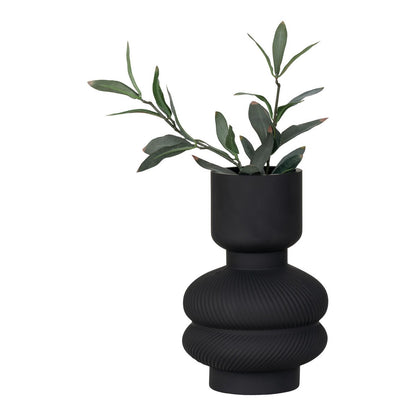 Glass Vase - Black Ribbed Modern Decor, Ø15x22cm