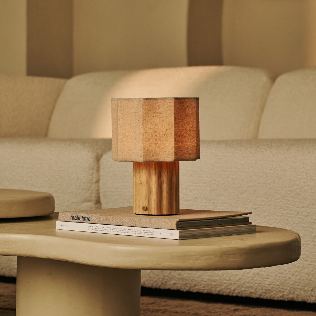 Linen Table Lamp Rechargeable Dimmable - Light Brown, Modular Design