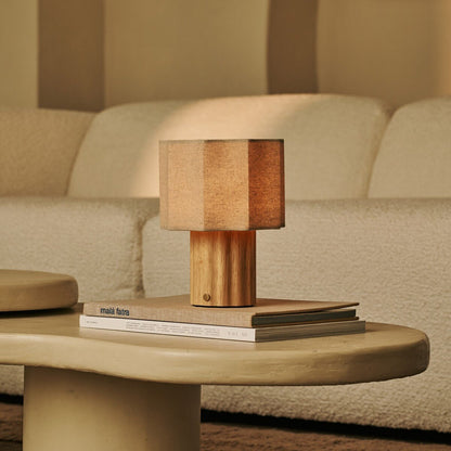 Linen Table Lamp Rechargeable Dimmable - Light Brown, Modular Design