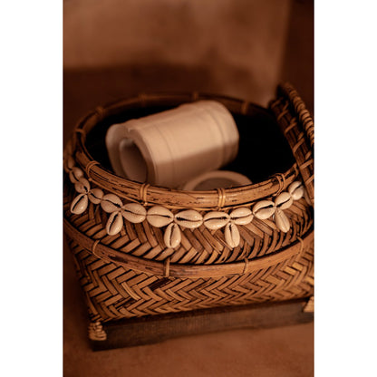 Wicker Storage Basket - Natural Brown Treasure Box with Shells